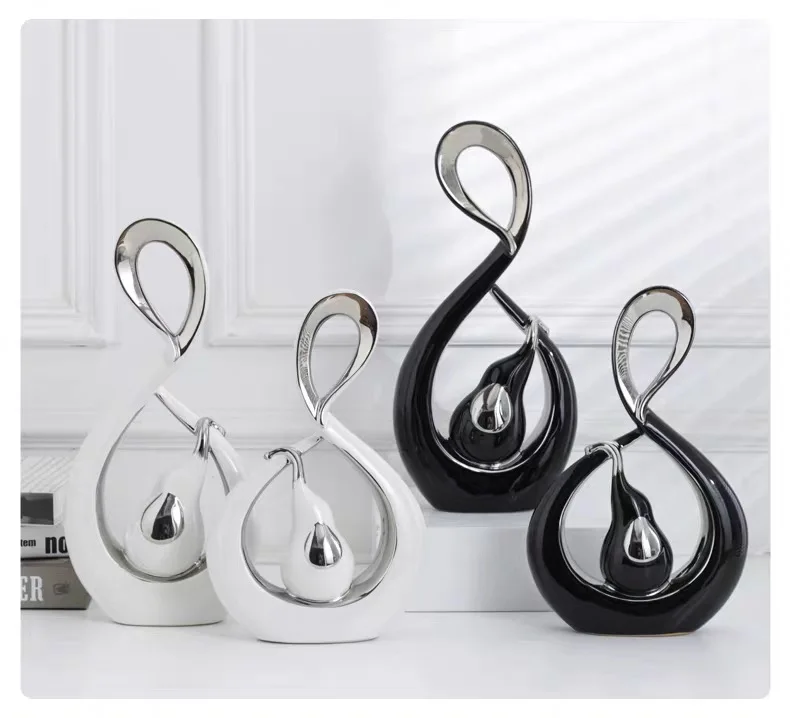

Plated black silver Nordic Luxury Elephant couples shape Porcelain Ornaments Home Decor Creative ceramic art home decoration, White black