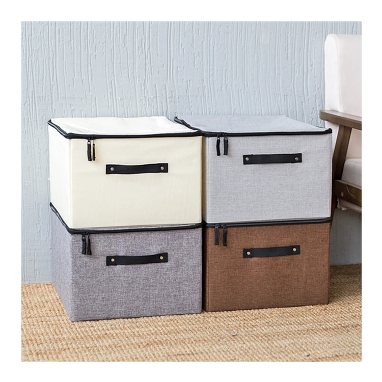 

GS051 New 2021 Clothing Quilt Storage Box Household Cotton Linen Box Washable Fabric Storage Box, Light grey, brown, dark grey, beige
