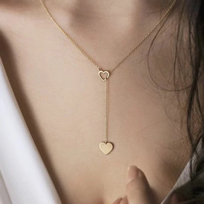 

18K Gold Filled Heart Dainty Drop Necklace Choker Chain Necklace Jewelry for Women and Girls