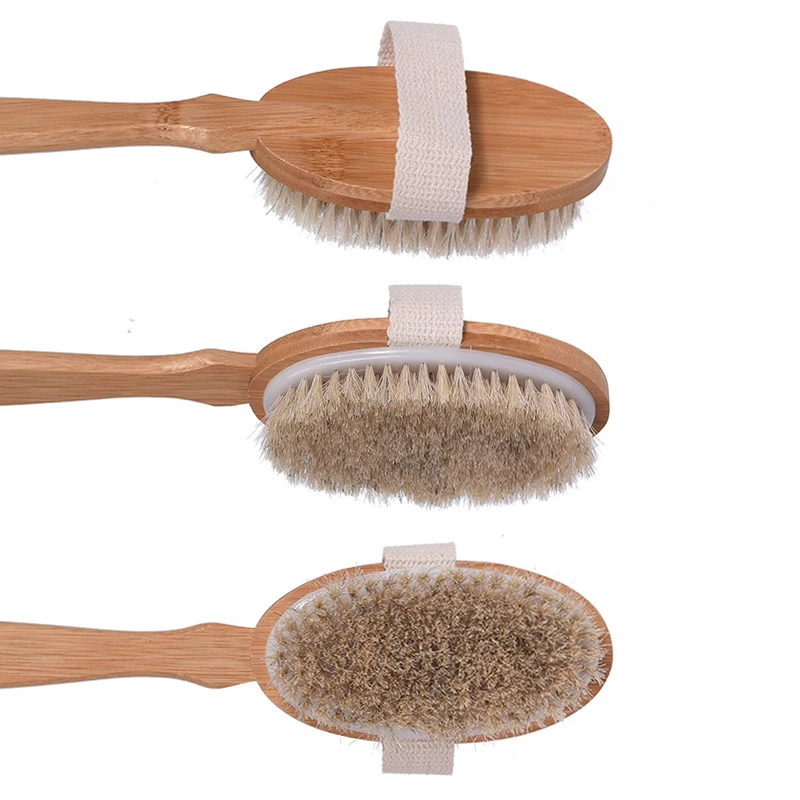 

Massage Wood Natural Bristle Dry Skin Bath Body Brush With Detachable Handle