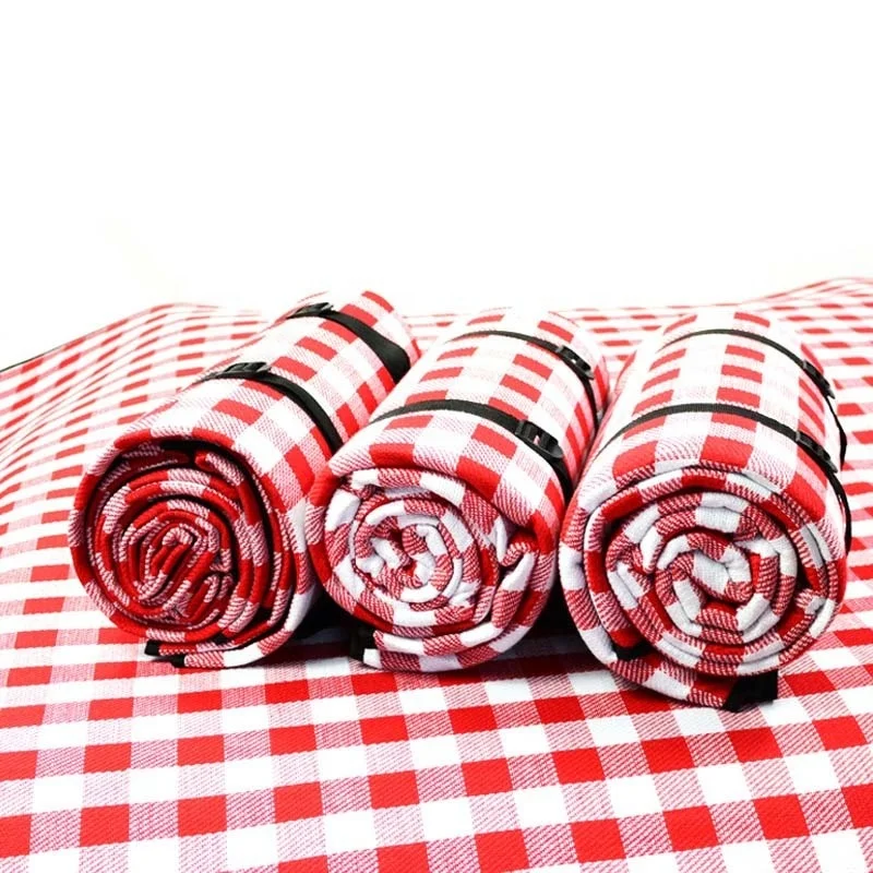 

Red White Plaid Outdoor Foldable Waterproof Picnic Mat Fashion Thicken Pad Breathable Soft Portable Camping Travel Beach Blanket, Picture