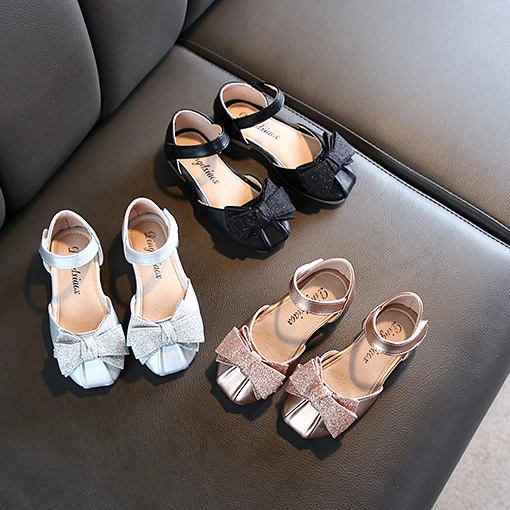 

Spring&autumn Beautiful Princess Shoes Pu Leather With Sequins Bow Knot Girl Child Dance Shoes Kids Sandals Shoes, Pink/black/silver