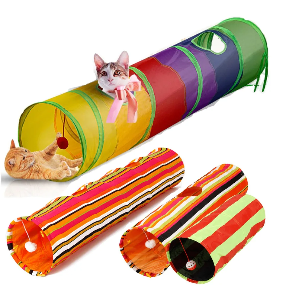 

Plus Longer Canvas Fabric Pet Cat Tunnel Collapsible Cat Tunnel Toys, As photo