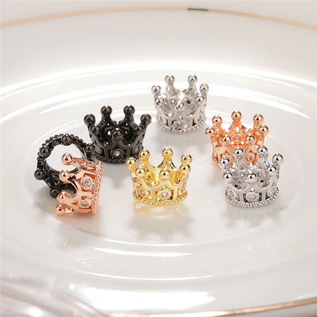 

High Quality Brass Crown Inlaid Zircon Charms for Jewelry Making Bracelet Necklace Pendant, 18k gold, platinum,rose gold,black