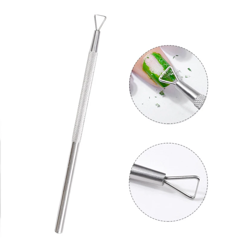 

Free Shipping Peeler Scraper Remove Gel Cuticle Nail Pusher Triangle Stainless Steel Cuticle Pusher For Fingernail Toenail, Silver