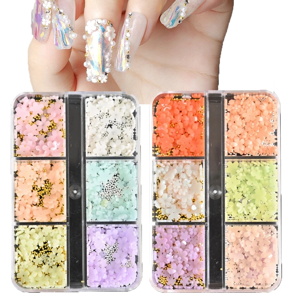 

Color-Changed Flower Decors 5petals Japanese Resin Macaroon Florets 400/800pcs UV Flower Mix Nail 3D Accessory Kit