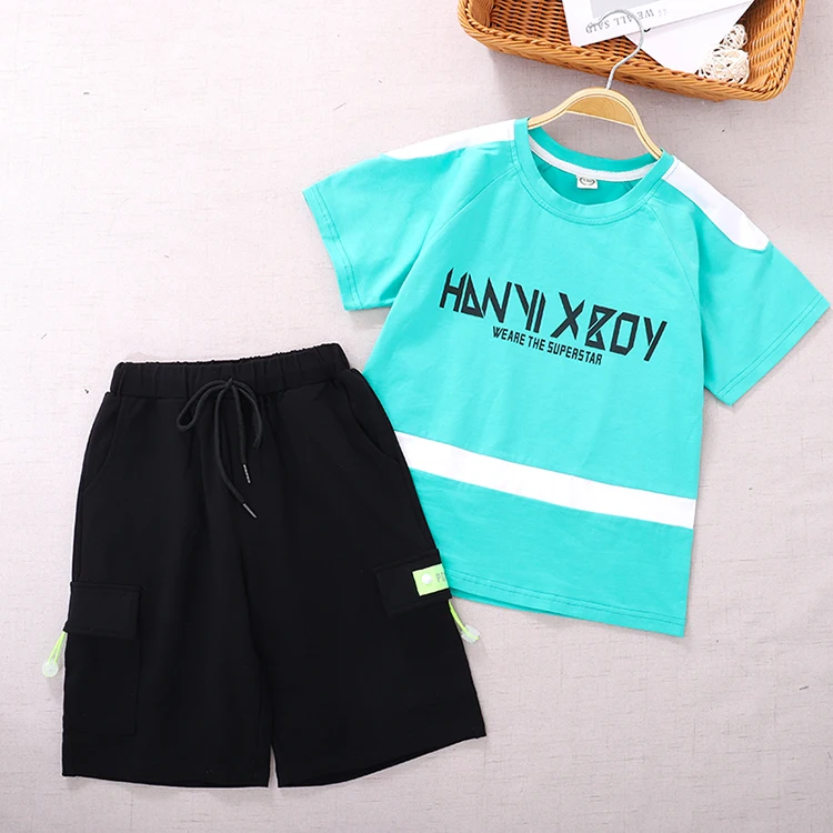 

New Short Sleeved Kids T Shirt Arrivals Boys Wear TShirt Sport 4-6 Year Old Boy'S Clothing Sets, Sky blue, peach, mint