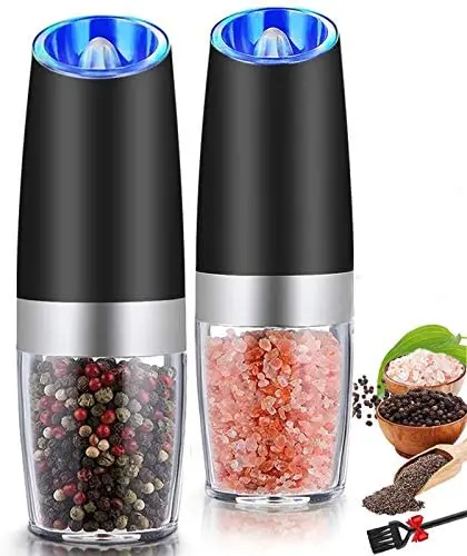 

Gravity Battery Operated manual electric Pepper Mill automatic salt and pepper grinder set with lights, Black