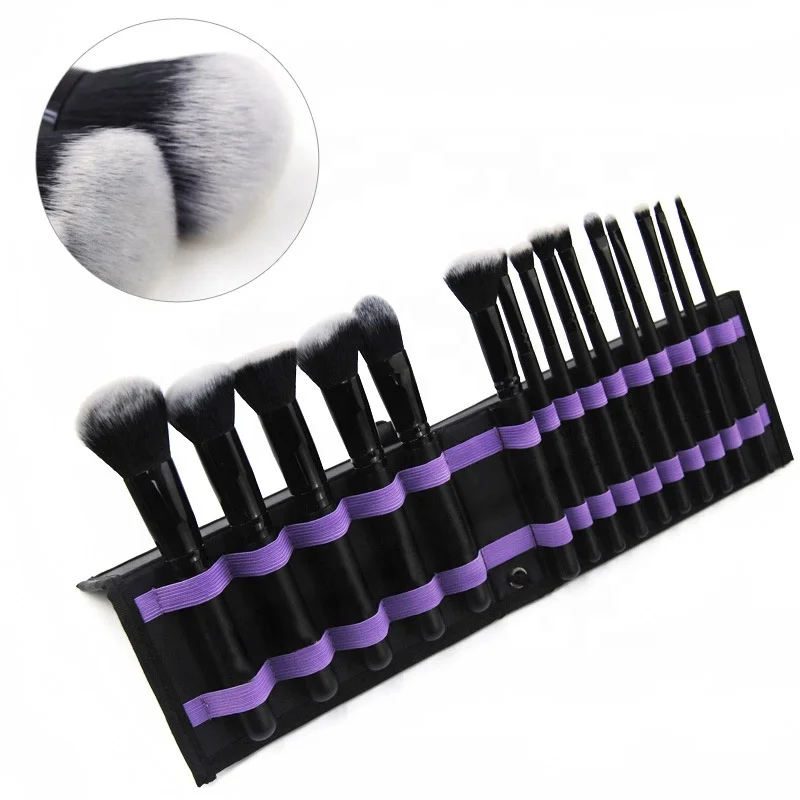 

New Black Makeup Brush Set 15pcs Custom Logo Vegan Face Eyeshadow Cosmetic Makeup Brushes With Portable Stand-up Brushes Bag