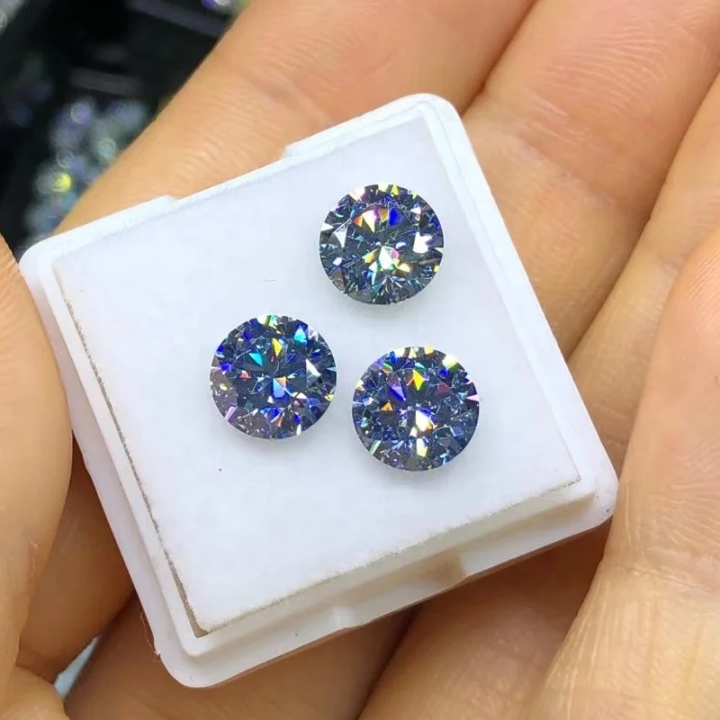 

Factory prices dark blue color loose moissanite 1ct-6ct Best quality round Brilliant Cut Loose Synthetic Moissanite Diamond.