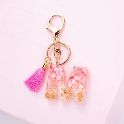 

Acrylic Letter Initial Alphabet Glitter Pendants Tassel Keychain, As picture show