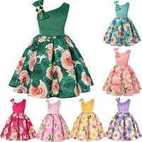 

Rose Print Fabric Half Shoulder Girl Embroidered Dress