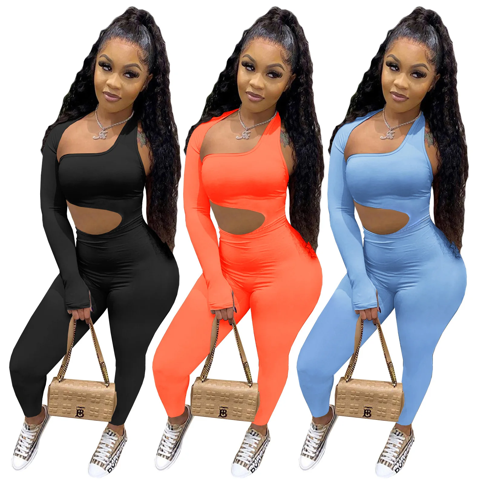 

Women's Plus XXXL female 2022 Summer Fashion Solid Color Bodycon Leisure Sports jumpsuit Women Outfits Hollow Out Jumper