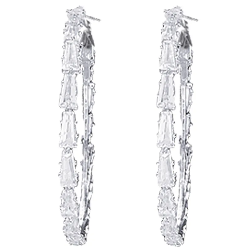 

Exaggerated Shiny Crystal Zircon Large Hoops Earrings for Women 2021, As pic shown