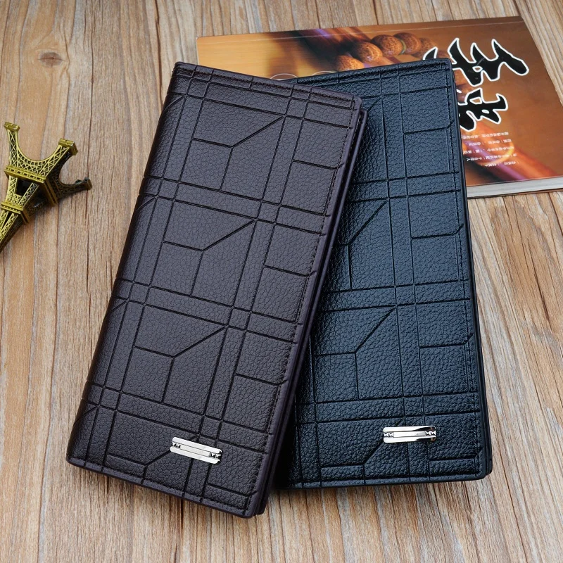 

Large capacity wallet for man long pu leather wallet wholesale fashion plaid zip card holder coin purse wallets leather men