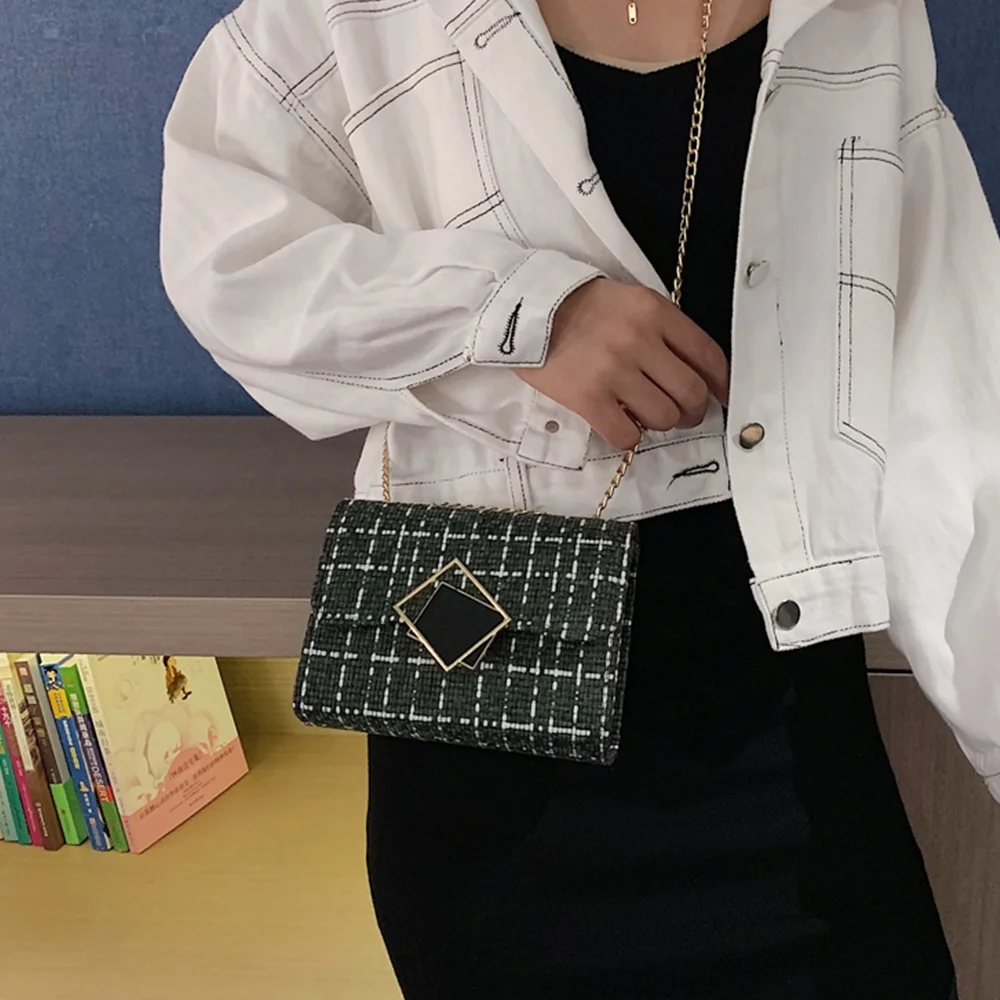 

All-Match Korean Girl Woolen Cloth Chain Small Square Bag, Picture color