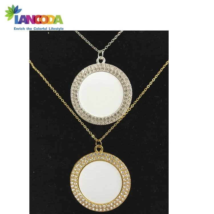 

Lancoda circle rose gold silver sublimation necklace photo pendant with metal disc insert