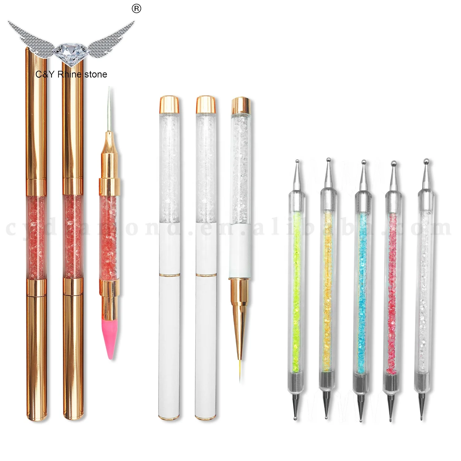 

C&Y Picker Pick Crystal Rhinestones Wax Head Pen Nail Art Liner Brush Dotting Tool For Nails, 9 colors