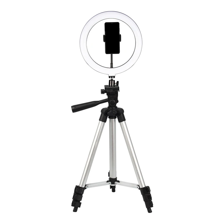 

10 Inch Ring Light With 3130 Lightweight Phone Camera Silver Tripod Stand