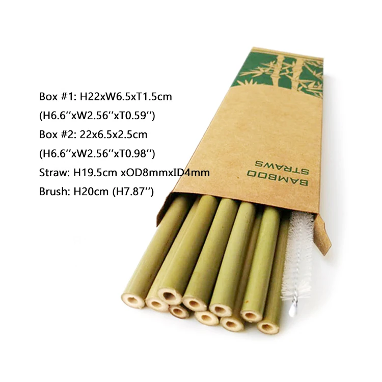 

Hot Selling Customized Logo Reusable Straw Biodegradable Natural Bamboo Drinking Straws Set Packing, Natural bamboo color