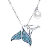 BAGREER SCN309 Fashion Pearl Mermaid Fish Tail Shaped Necklace Pendant 925 Silver Pulseras Bisuteria Collares