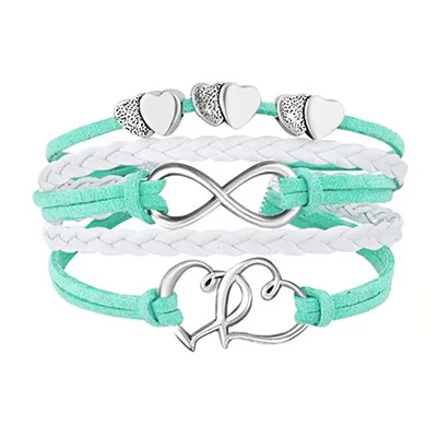 

Fashion Leather Wrap Bracelets Girls Double Hearts Infinity Rope Wristband Bracelets For Women, Picture shows