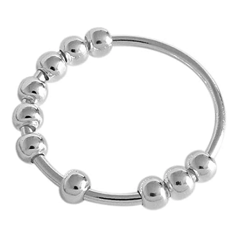 

Tiktok Hot Sale Anxiety Sliding Beaded Ring Fashion Stainless Steel Spinner Anxiety Ring Anti-stress Fidget Ring