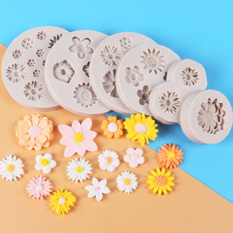 

Flower Silicone Molds Plumeria Rose Daisy Chocolate Candy Clay Mold DIY Baking Party Cupcake Topper Fondant Cake Decorating Tool, Pink,white