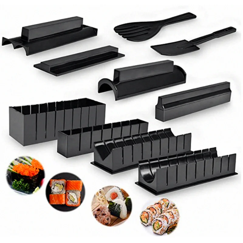 

10 Pieces Sushi Making Kit for Beginners, Plastic Sushi Maker Tool with 8 Sushi Rice Roll Mold Shapes and Knife