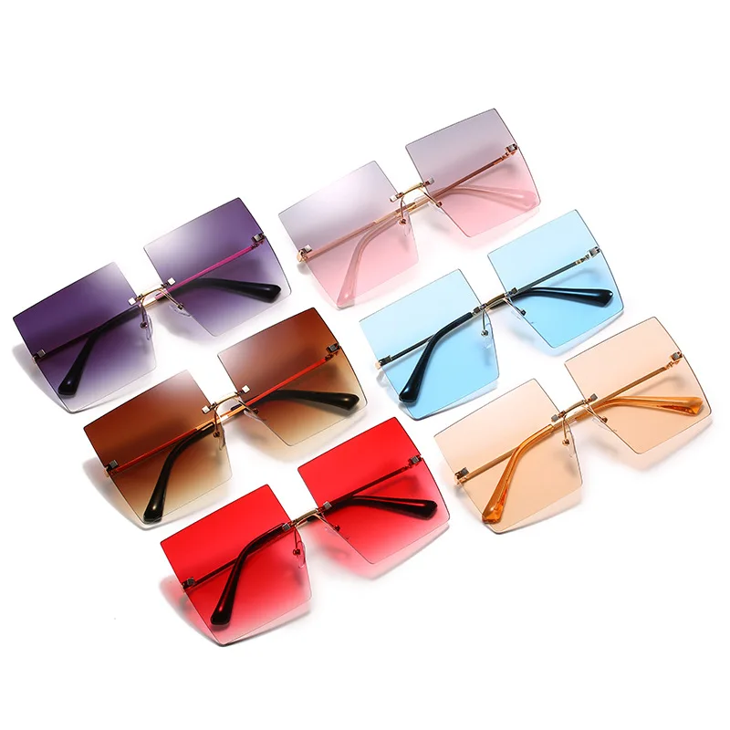 

YIDING Hot sale women mirror rimless rectangle sunglasses sunshades oversized frame sunglasses shades 2020 sun glasses, As is or customized