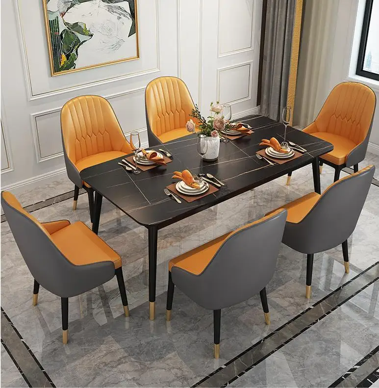 Morden black marble dining table  marble top dining table set simple gold legs  dining table set 6 seater