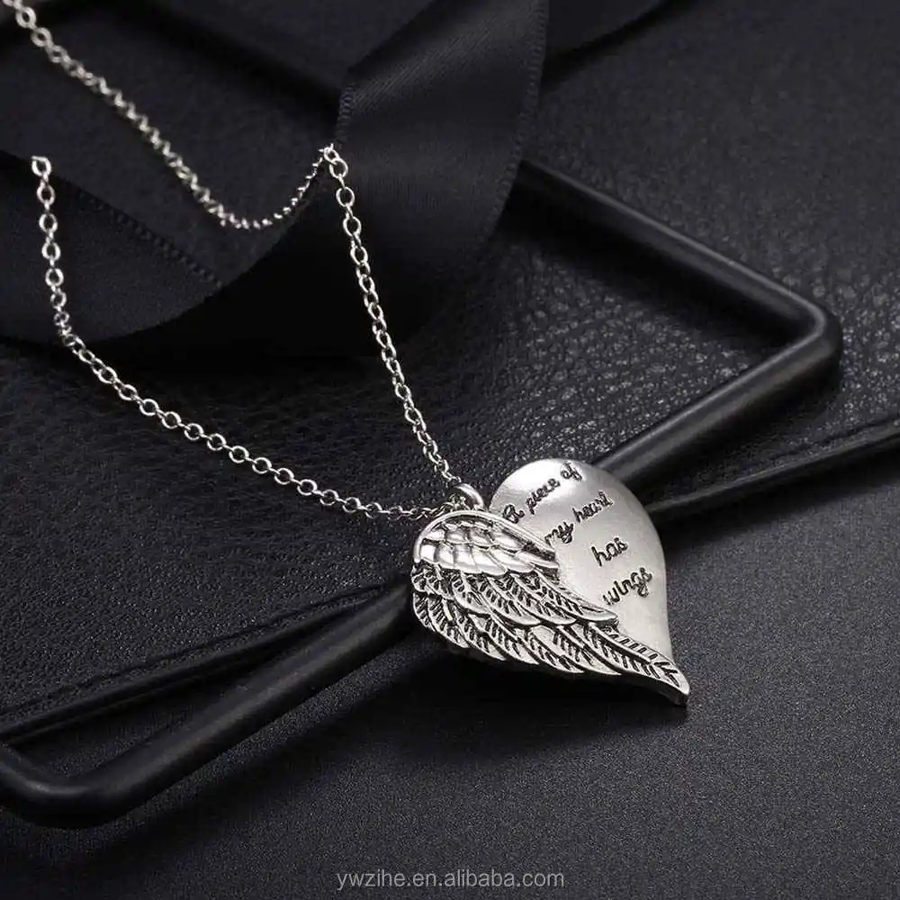 Ailes d'ange de mode amour coeur pendentif collier bijoux chaîne collier 9H