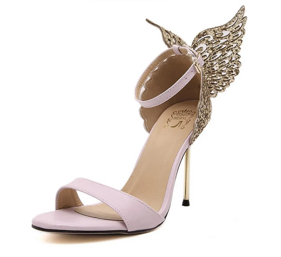 

Tacones De Mujer European New Fashion Super High Women Sexy Sandals Rhinestone Wing Butterfly Heel Shoes for Ladies, Black, pink