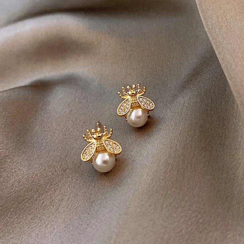 

Shangjie OEM joyas High Quality Korean Womens Earrings 925 Silver Needle Rhinestone Bee Studs Earrings Cute Animal Earrings, Gold,silver,rose gold