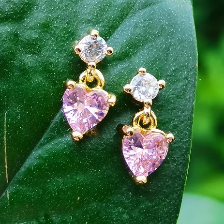 

18k gold plated cz pink drop heart earrings