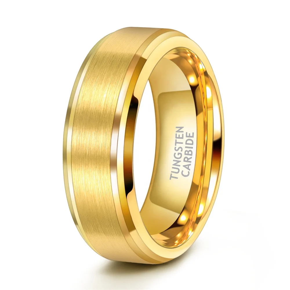OAHLAN Fashion Jewelry Custom 6mm 8mm Men Women Gold Plated Tungsten Carbide Rings for Wedding Engagement Couples Brushed