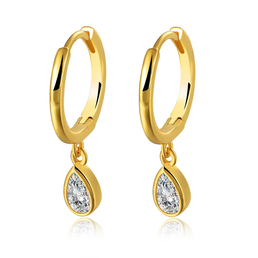 

Peishang Hot Sale 925 Sterling Silver 14K Gold Plating Zircon Water Droplets Shaped Earrings For Daughter
