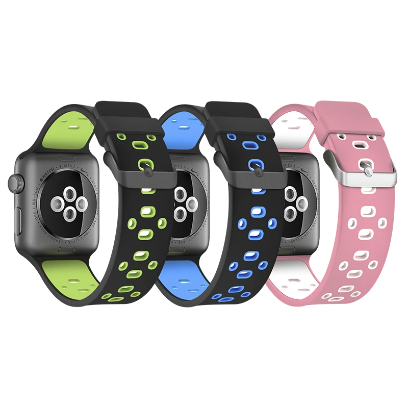 

Soft Rubber Sport Watchbands Diver Waterproof Iwatch Strap Double Colors Charms For Apple Watch Band Strap Series 7 6 5 4 3 Se