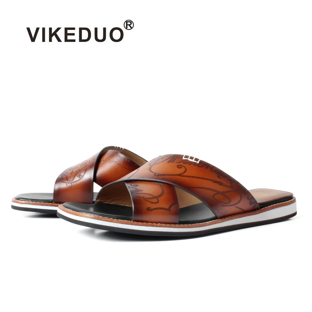

Vikeduo Hand Made Footwear Collection Summer Custom Design Footwear Male Brown Casual Man Slipper Sandal Shoes