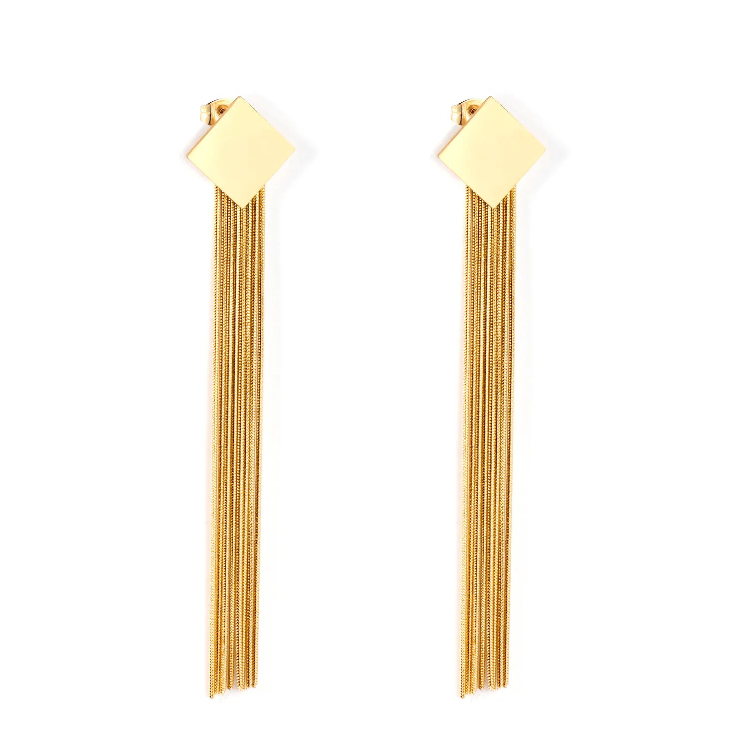 

New Design Simple Gold Plated Stainless Steel Long Tassel Earrings For Women Girl