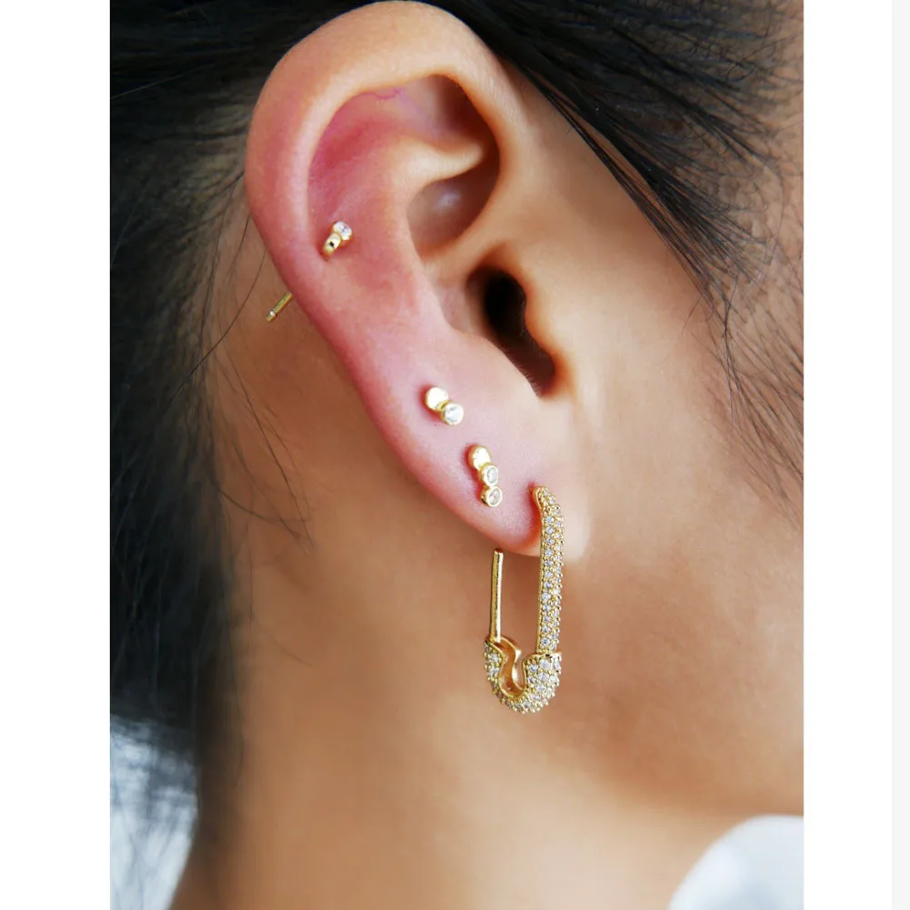 

2021 New Safety Pin Drop Cubic Zircon Earrings For Girl Fashion Hoop Earring Copper Jewelry, Gold
