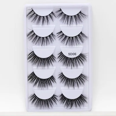 

Custom label eyelash box 5 pairs of mink 5D eyelashes natural thick false eyelashes