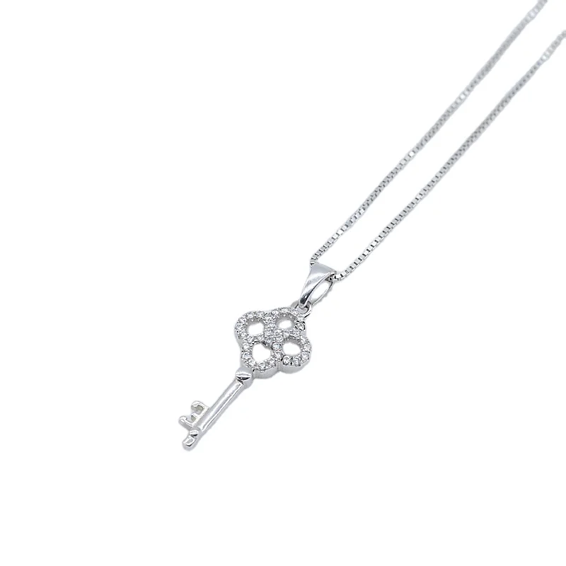 

Vintage Crystal Rose Gold Key Pendant Necklace Jewelry Womens