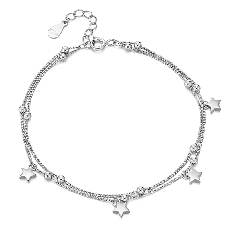 

Fashion Ladies Double Layer Chain Bracelets Design Adjustable 925 Sterling Silver Lucky Star Charm Bracelet