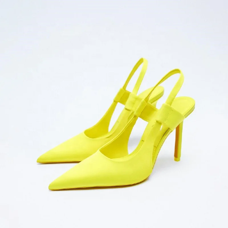 

Spring summer fashion women slingback dressy shoes slip on pointy toe lady pumps high stiletto heel satin female footwear