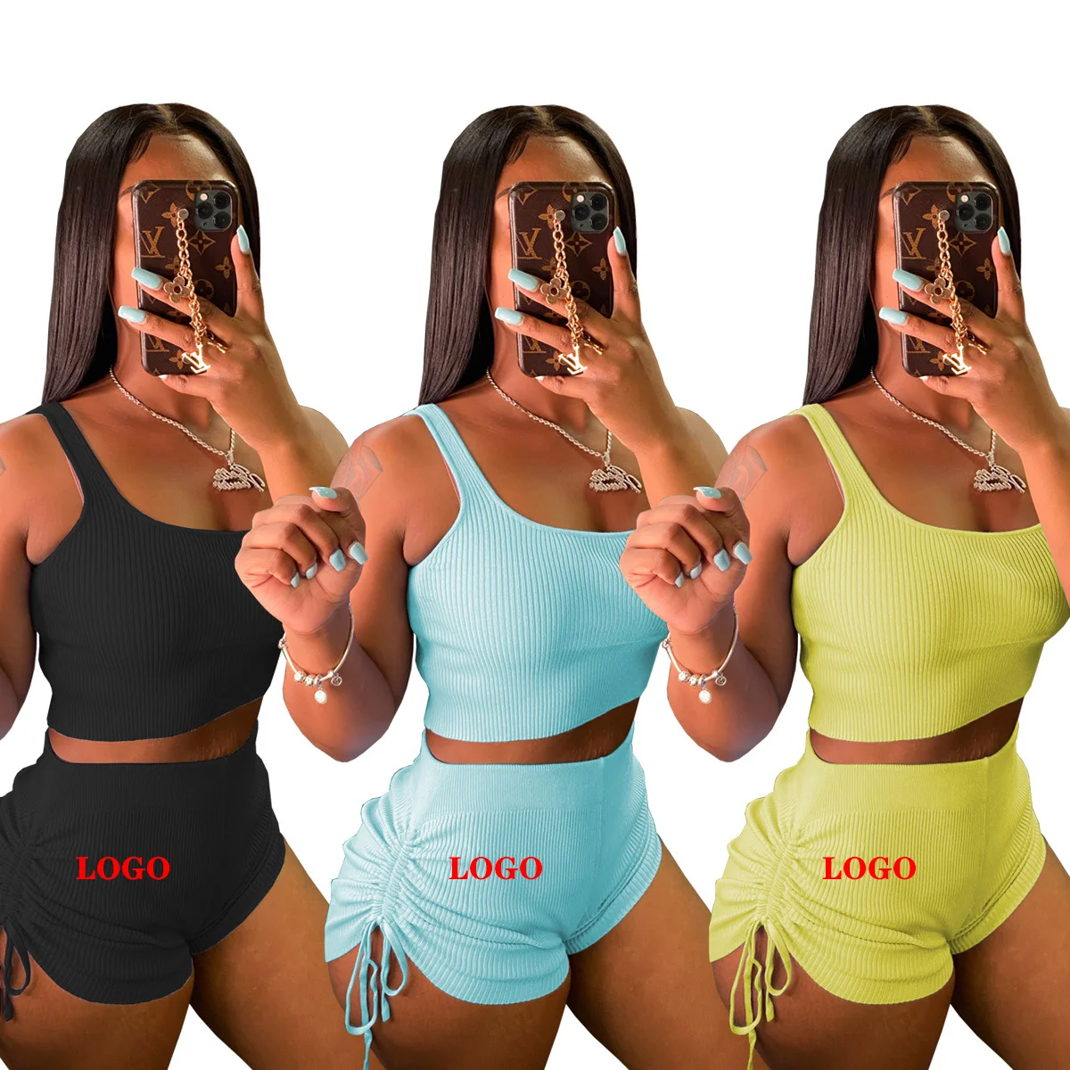 

Custom Logo Fashion Clothing Outfits 2 Piece Two Piece Short Set for Women 2021