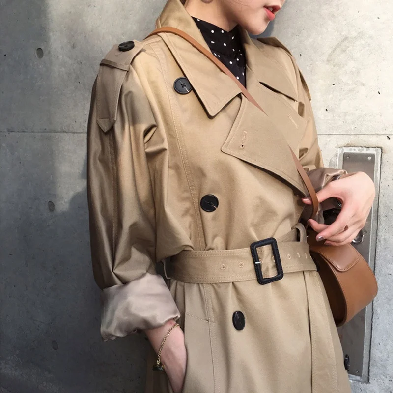 

Hot selling fashion women spring autumn jacket waterproof long trench coat ladies double breasted spring coats for ladies