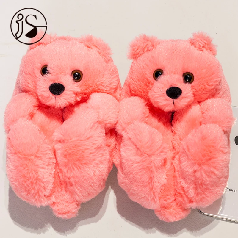 

Whole sale teddy bear slides Indoor slippers New Colorful plush children house slides Plush teddy bear slippers for children, Picture