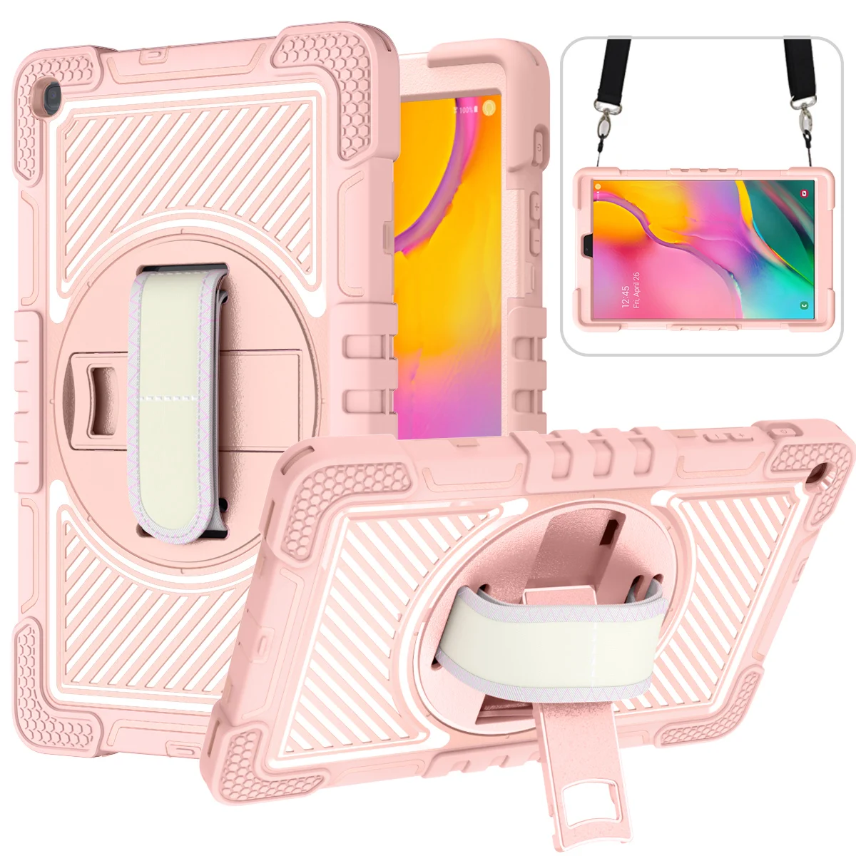 

Full-Body Rugged Protective Durable Cover With Stand Shoudler Strap for Samsung Galaxy Tab A 10.1 2019 Case, 6 colors