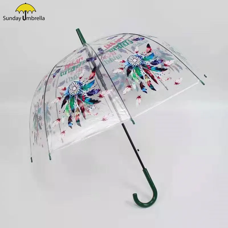 

SUNDAY straight rain peacock's tail ransparent clear umbrella i, As shown/customized